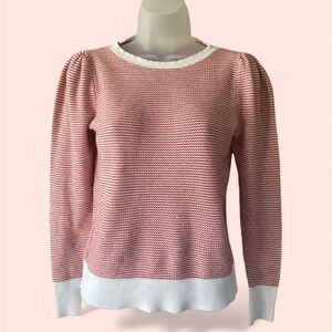 Loft XS red and white striped puf sleeve long knit top EUC
